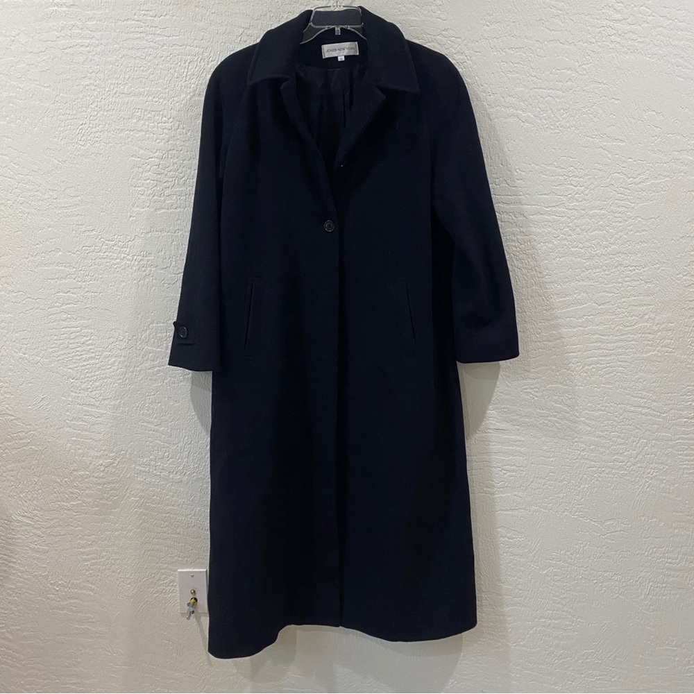 Vintage Black long 100% pure wool overcoat jacket by Jones New York sz 10 S/M - Picture 4 of 9